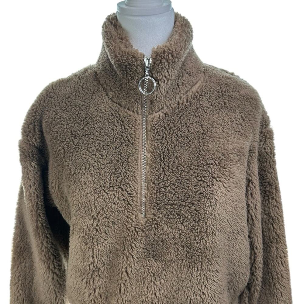 Timing Teddy Bear Cropped Fleece 1/4 Zip Jacket Brown Size Small - Picture 2 of 7